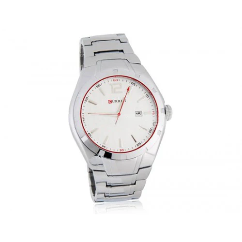 Curren Men's Stainless Steel Watch with Red Accents (White 4.5cm Dial) - CUR023 - Image 5
