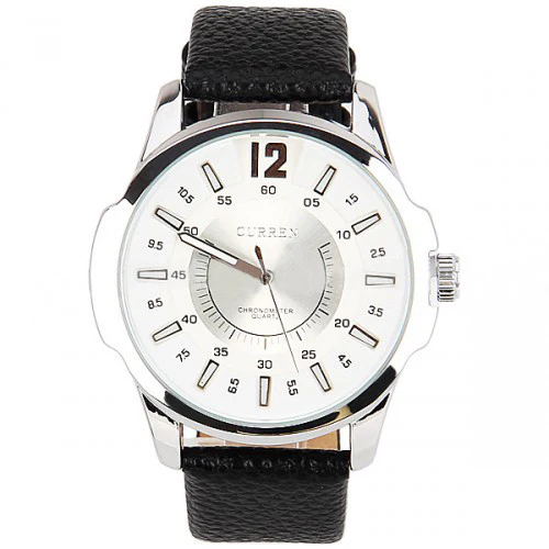 Curren Men's Watch with Leather Band (White 4.8cm Dial) - CUR014 - Image 2