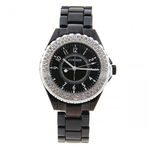 Curren Quartz Men's Black Waterproof Watch with Rhinestone Accents (Black 4.5cm Dial) - CUR052 - Image 2