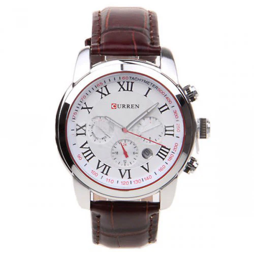 Curren Men's Chronograph with Leather Band (White 4.5cm Dial) - Roman - CUR080 - Image 2