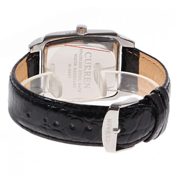 Men's Black Square Curren Leather Watch  (Black 4cm Dial) - 8097 - CUR114 - Image 4