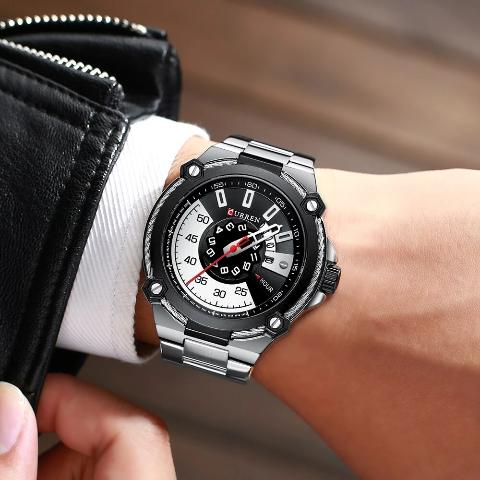 Curren Black n White Dial Watch (Dial 4.5cm) - CUR184 - Image 5