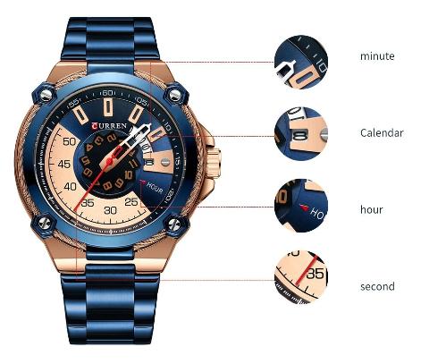 Curren Blue n Gold Dial Watch (Dial 4.5cm) - CUR185 - Image 4